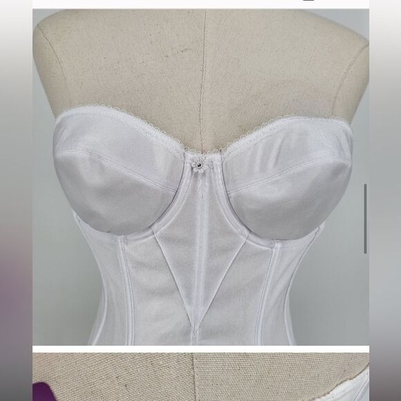 Dominique Satin Corset Bra Top‎ Clasp Up Back White Straps 34C Bridal - Picture 8 of 8